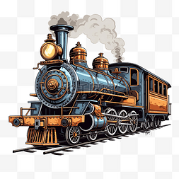 矢量复古工业图片_白色背景上孤立的老式蒸汽机车矢