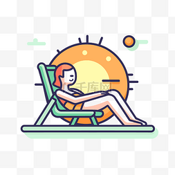 女孩躺在沙滩上的太阳椅上 向量