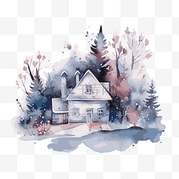水彩冬天剪贴画 水彩冬天房子在