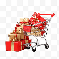 白色纸礼盒图片_圣诞礼物和购物车上的白色隔离