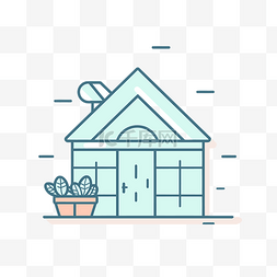 卡通图标线房子与盆栽植物 向量