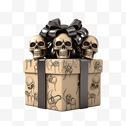 气球礼包素材图片_3D 渲染万圣节礼品盒与您的头骨和
