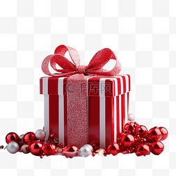 糖果盒食品图片_圣诞红色礼盒装饰，散景上有拐杖