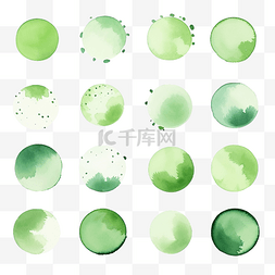 手绘水彩颜料图片_抽象绿色水彩颜料滴圆圈标签