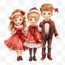 一群兄弟图片_圣诞快乐的孩子们穿着优雅衣服的