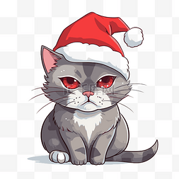 戴着帽子的猫图片_带着圣诞老人帽子的猫 向量
