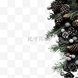 创意圣诞屋图片_黑色的冷杉树枝和锥体的圣诞节组