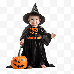 玩南瓜图片_有趣的男婴穿着万圣节女巫服装，