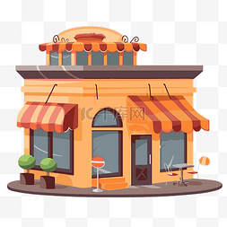 橙色餐厅图片_餐厅剪贴画可爱的商店与橙色遮阳