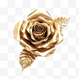 金色浪漫图片_3D渲染中的金色玫瑰花朵元素