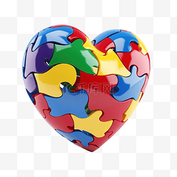 自闭症儿童展板图片_心形拼图代表全球运动，以提高 3D