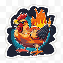 火中燃烧的公鸡的贴纸 向量