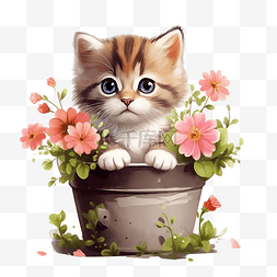 盆栽动物图片_可爱盆栽小猫可爱猫咪花宠物可爱