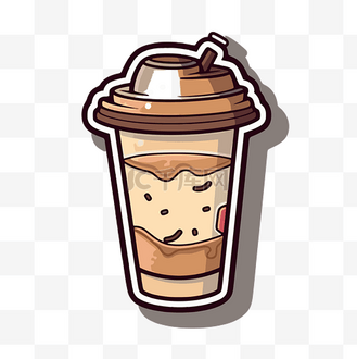 可爱的扁平咖啡杯设计插画插画卡通人物标签矢量插画