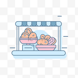 店面的面包店平面图标，展示食物