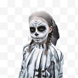 骷髅化妆图片_秋季森林中打扮成骷髅的女孩