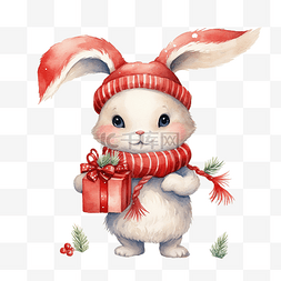 红帽图片_戴着红帽和红围巾的可爱兔子，带