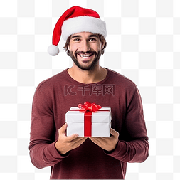 圣诞围巾图片_戴着圣诞帽留着胡子的家伙微笑着