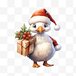 鴨子图片_可爱的鹅在捆绑袋中携带圣诞礼物