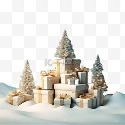 橡皮泥插画图片_夜雪粘土插画下的礼盒和圣诞树
