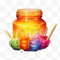 蜜蜂贴纸图片_可爱的蜂蜜彩虹固定贴纸油画