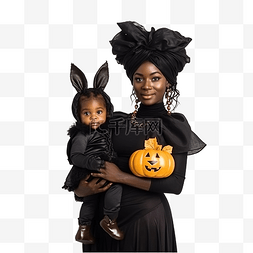 黑女巫与小兔子在秋季森林万圣节