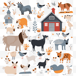 农舍动物剪贴画平面农场动物插图
