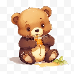 拥抱的手指图片_可爱的熊动物吃蜂蜜插画