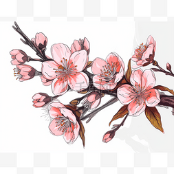 彩墨桃花图片_用于打印的粉红色樱花素描插图