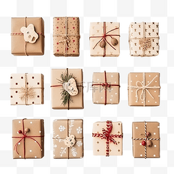 各种复古纸上的圣诞手工礼品盒