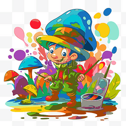 卡通彩色小蘑菇图片_彩色剪贴画小画家用画笔画画和一