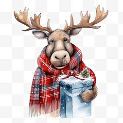 可爱圣诞节麋鹿图片_戴着围巾和礼物的冬季驼鹿