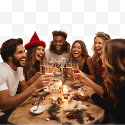 喝酒的干杯图片_一群朋友在家享用圣诞晚餐后用香