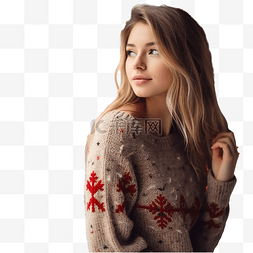 女性毛衣图片_穿着毛衣的漂亮女孩站在圣诞工作