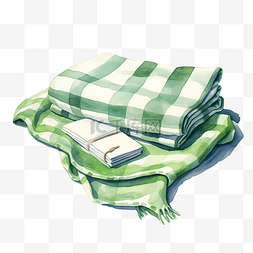 水彩海海岸图片_绿色沙滩巾和野餐毯水彩风格