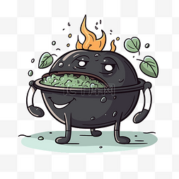 烧烤剪贴画卡通锅锅着火，里面燃
