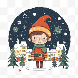 冬天小雪人图片_一张带有可爱小精灵的圣诞贺卡
