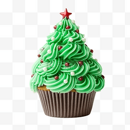 圣诞树纸杯蛋糕图片_圣诞节美味的纸杯蛋糕，以圣诞树