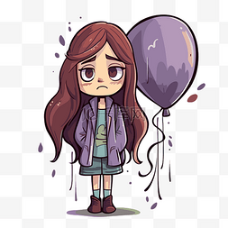 女孩伤心卡通图片_拿着气球的棕色长发的卡通女孩 