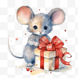 鼠年新春快乐牌图片_可爱的老鼠，带大礼盒