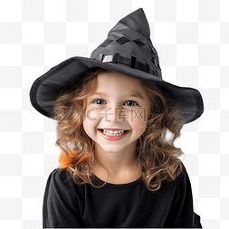 戴着女巫帽庆祝万圣节快乐的小女