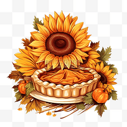感恩节设计素材图片_向日葵馅饼和南瓜的感恩节设计