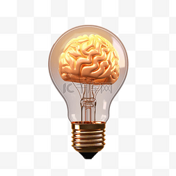 力量的象征图片_灯泡内的大脑与剪切路径 3D 插图