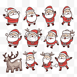 有趣的卡通圣诞老人和驯鹿设置在
