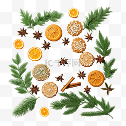 两块切开的橙子图片_圣诞饼干什锦顶视图