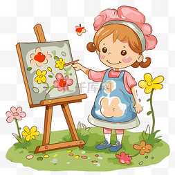 在画画的女孩图片_画画剪贴画可爱的女孩在画架上画