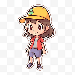一个戴着棒球帽的卡通女孩的贴纸