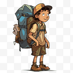 旅行插畫图片_背包剪贴画冒险家男孩背着背包卡
