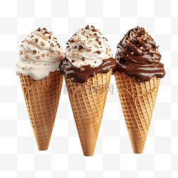 华夫饼插图图片_华夫饼锥体中带有配料的冰淇淋巧