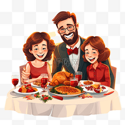 平安夜幸福的家庭坐在节日餐桌旁
